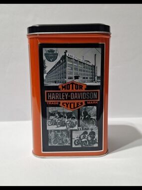 Harley-Davidson Orange and Black Rectangular Metal Tin